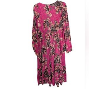 NWT Lane Bryant Pink and Black Floral Tiered Midi Dress Sz.20